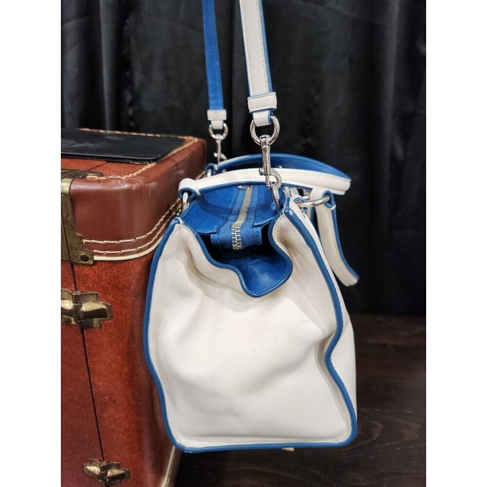 AUTHENTIC Coach Mini Crosby Colorblock Carryall in Blue and White Leather-EUC - Picture 6 of 12
